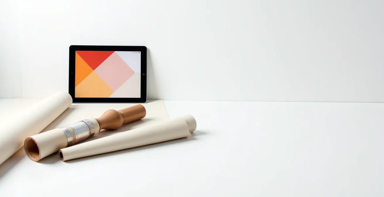 Arrangement minimaliste représentant différents supports de publication