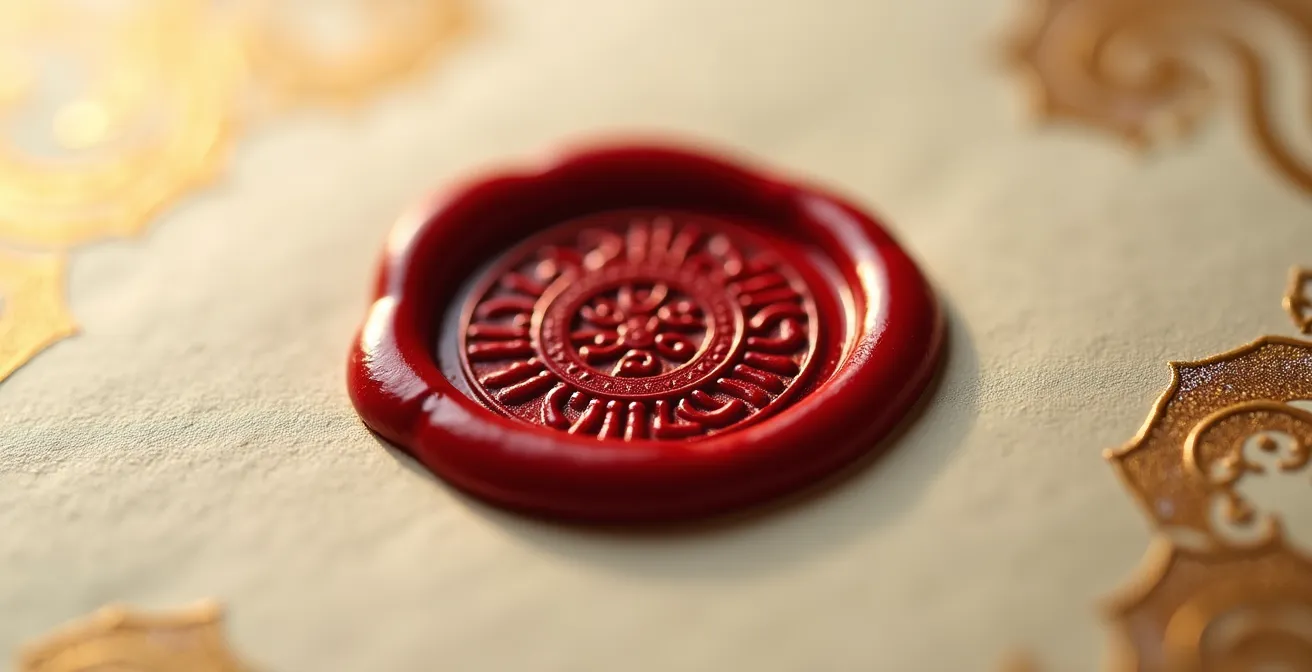 Détail macro d'un tampon officiel sur papier texturé