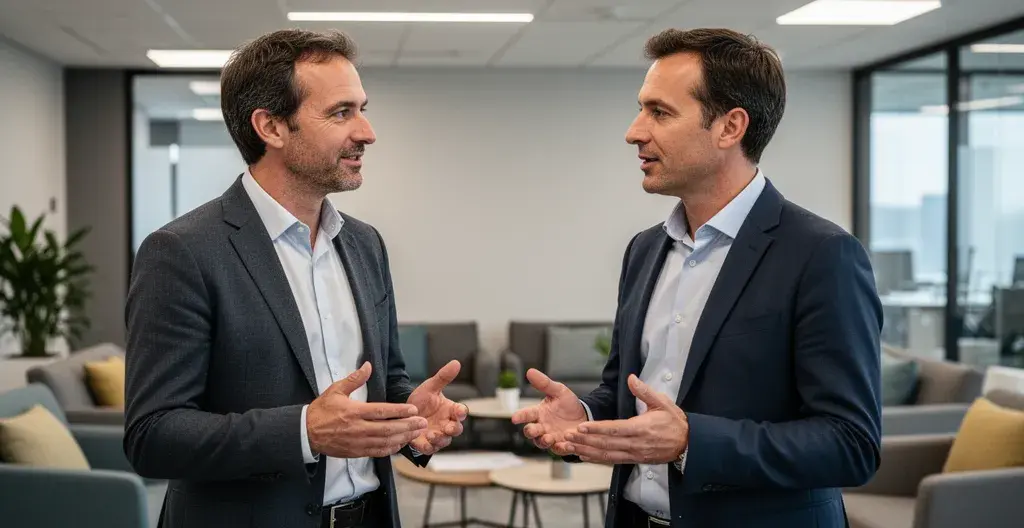 Échange professionnel informel entre consultant porté et client potentiel